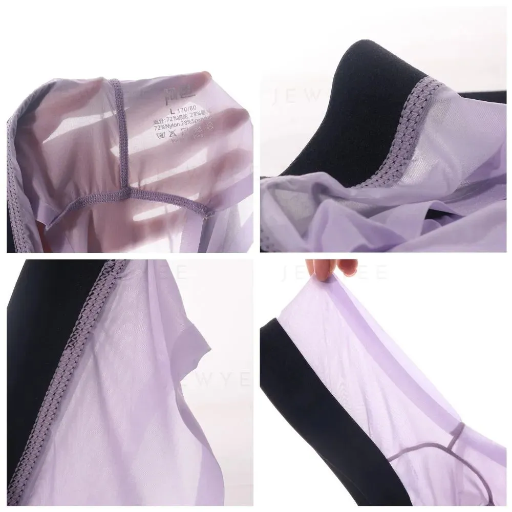 (4-Pack)Men's See-through Ultra Thin Ice Silk Low-Rise Briefs - JEWYEE AY 1980